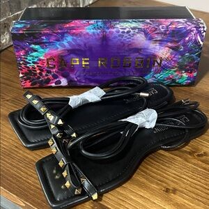 Cape Robbin Black Studded lace-up leg Square-Toe Sandals. New in box size 5